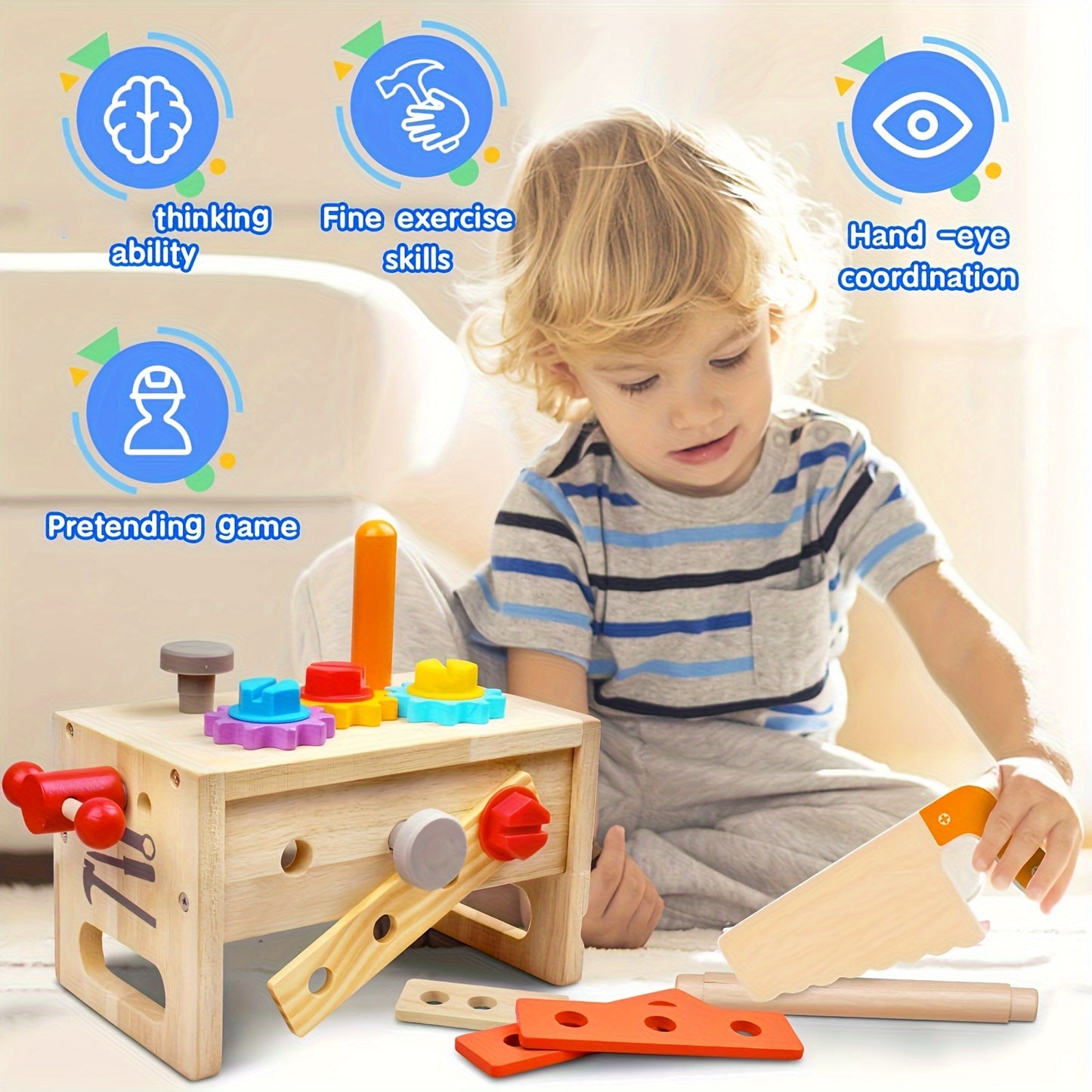 29pcs Wooden Tool With Box, STEM Educational Pretend Play Construction Toy Birthday Gift
الألعاب الخشبية الرائعة للأطفال تعليمية هادفة