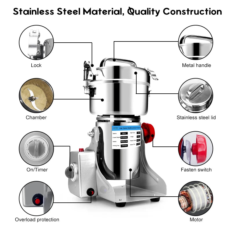 Parts Free Big Capacity 800G 3000W Herb Grinder Coffee Machine Grain Spices Mill Medicine Wheat Mixer Dry Food Grinder
مطحنة متعددة الأستعمالات للطحن الجاف