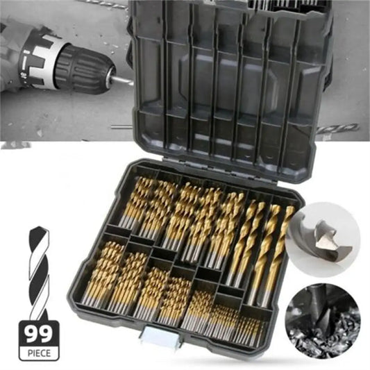 99pcs 1/4"-1/16" Twist Drill Set Anti-rust Wear Protection High Speed Steel Titanium Coated Drill Bit Landing
مجموعة رؤوس للمثقاب (الدريل)