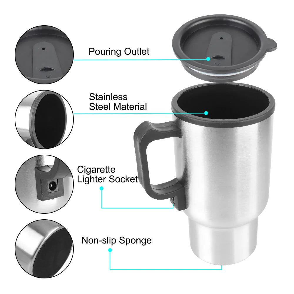 Electric Heating Car Kettle Water Coffee Milk Thermal Mug Camping Travel Kettle Stainless Steel Vehicle Heating Cup12V 450ml
كوب القهوة للسيارة والرحلات