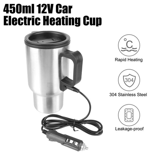 Electric Heating Car Kettle Water Coffee Milk Thermal Mug Camping Travel Kettle Stainless Steel Vehicle Heating Cup12V 450ml
كوب القهوة للسيارة والرحلات